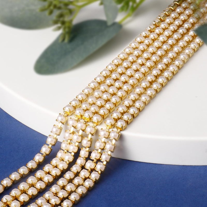 Ucevi 10 Yards Gold Pearl Trim Chain for Craft, 3MM Pearl Beaded Cup Chain Trim by Yard for Sewing DIY Crafts Jewelry Making Decoration - Image 4
